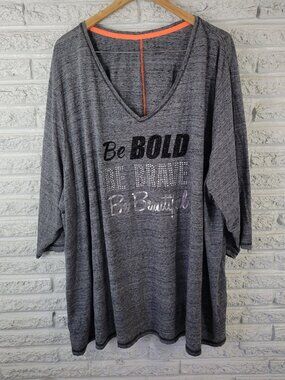 Catherines 5X Gray Bold Brave Beautiful Tee 3/4 Sleeve Glitter Studded GRA77E